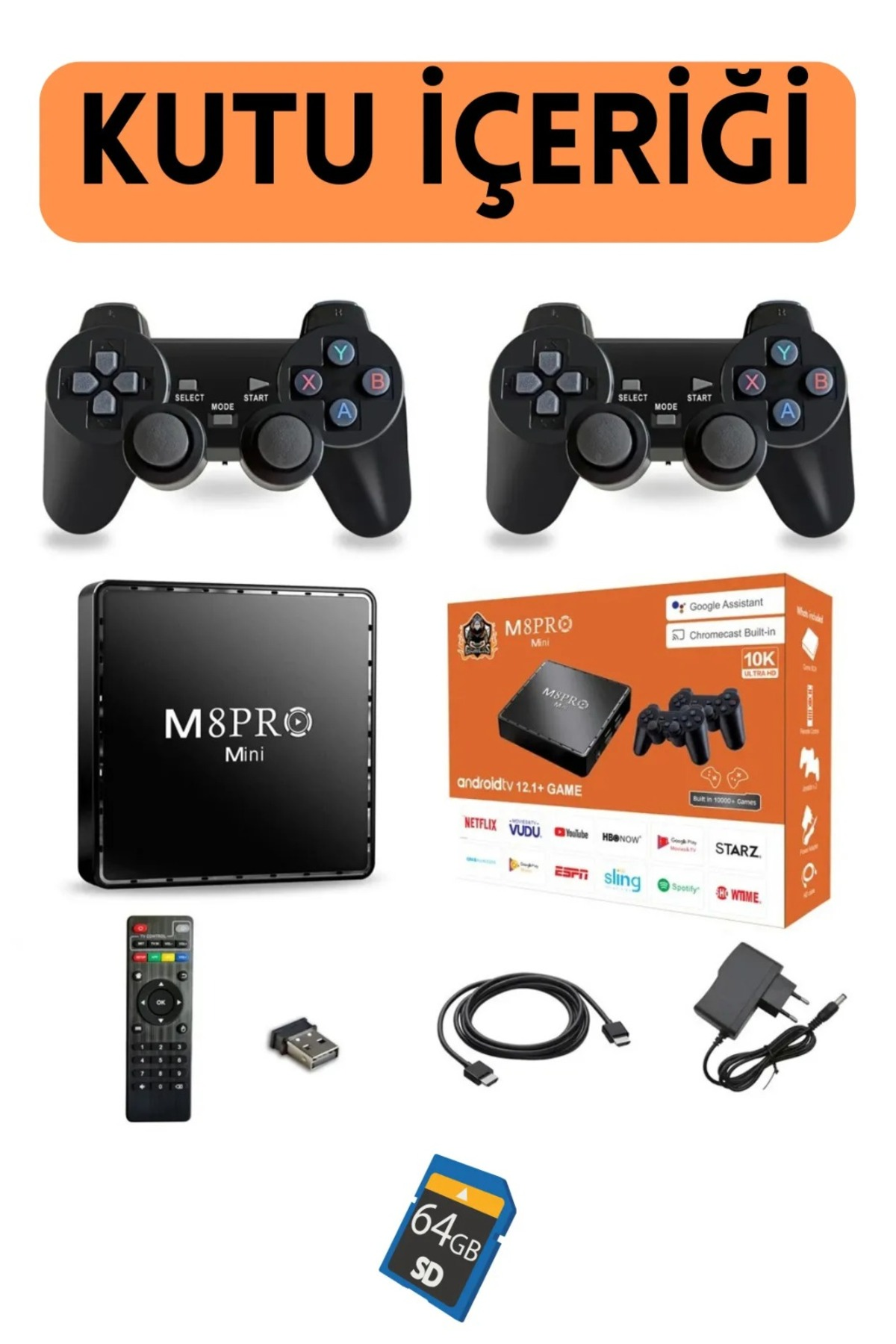 Bilişim Burada M8 Pro Mini 4k 8K 10k Android 12-1 Netflix Youtube Tv Box,10000+Oyun Retro Arcade Oyun Konsolu Atari
